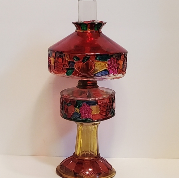 Other - 2 Antique Colorful Oil Lamp Red, Green & Yellow Rare Find